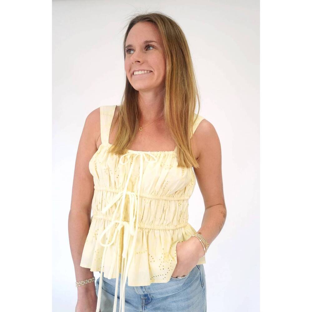 NEW BAILEY ROSE aria eyelet peplum tie-front camisole in butter yellow